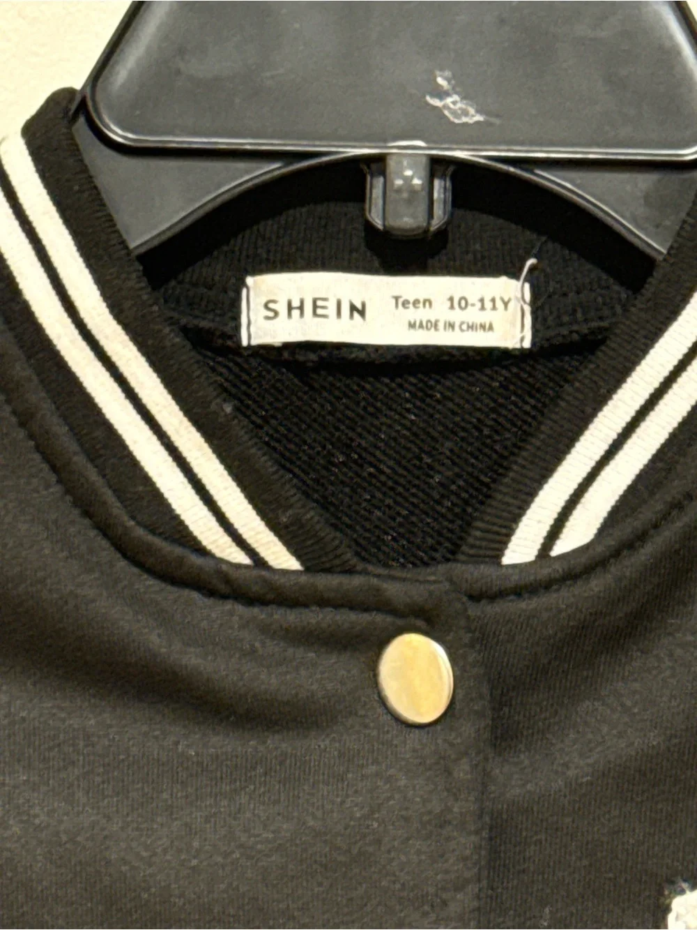 SHEIN Black & White Cropped Varsity Jacket with 'A' Patch